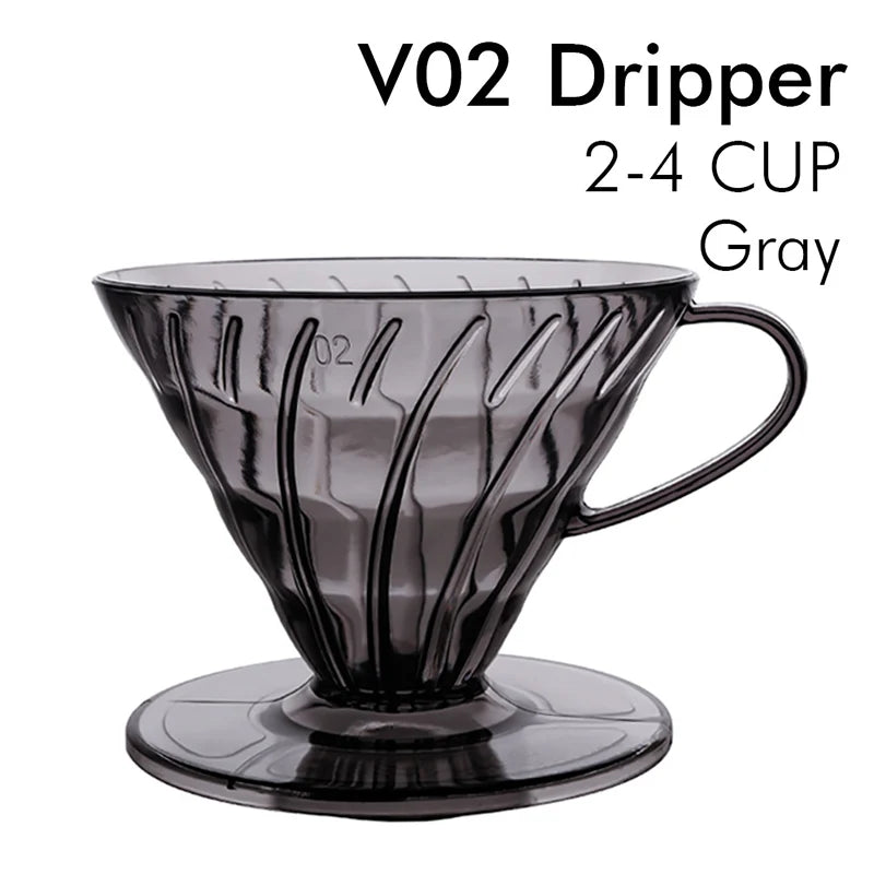 Coffee Dripper Plastic Coffee Filter Cup V shaped 60 Coffee Funnel Spiral Hand Filter Cup Coffee Hand Drip 01/02 Dripper 1-4Cups