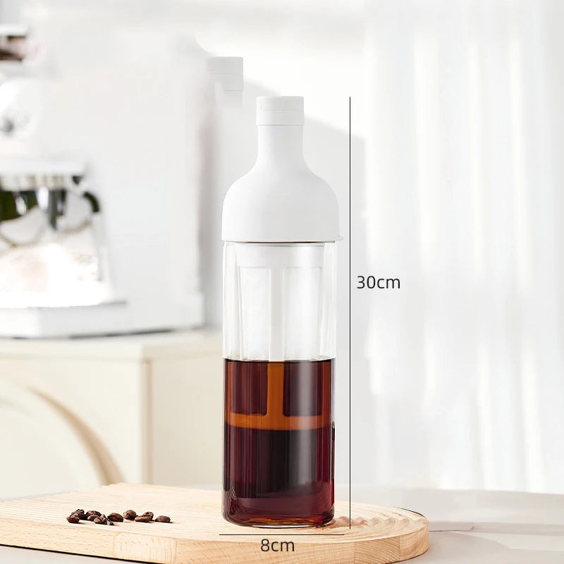 Glass Manual Cold Brewer Coffee Machine,900ML Portable Juicer,Summer Making Ice Coffee Fruit Tea,Milk Frother,for Refrigerator