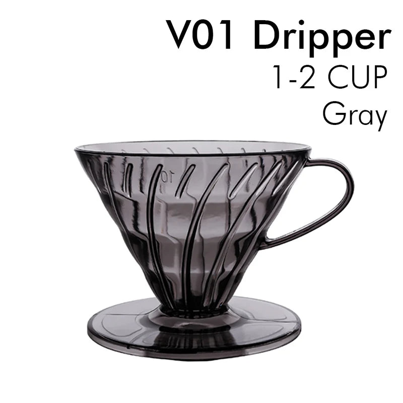 Coffee Dripper Plastic Coffee Filter Cup V shaped 60 Coffee Funnel Spiral Hand Filter Cup Coffee Hand Drip 01/02 Dripper 1-4Cups