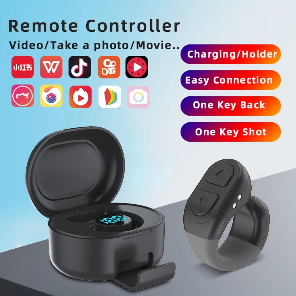 For Tiktok Fingertip Remote Scrolling Ring Wireless Camera Shutter Selfie Button Bluetooth 5.0 With Phone Stand For TIK Tok