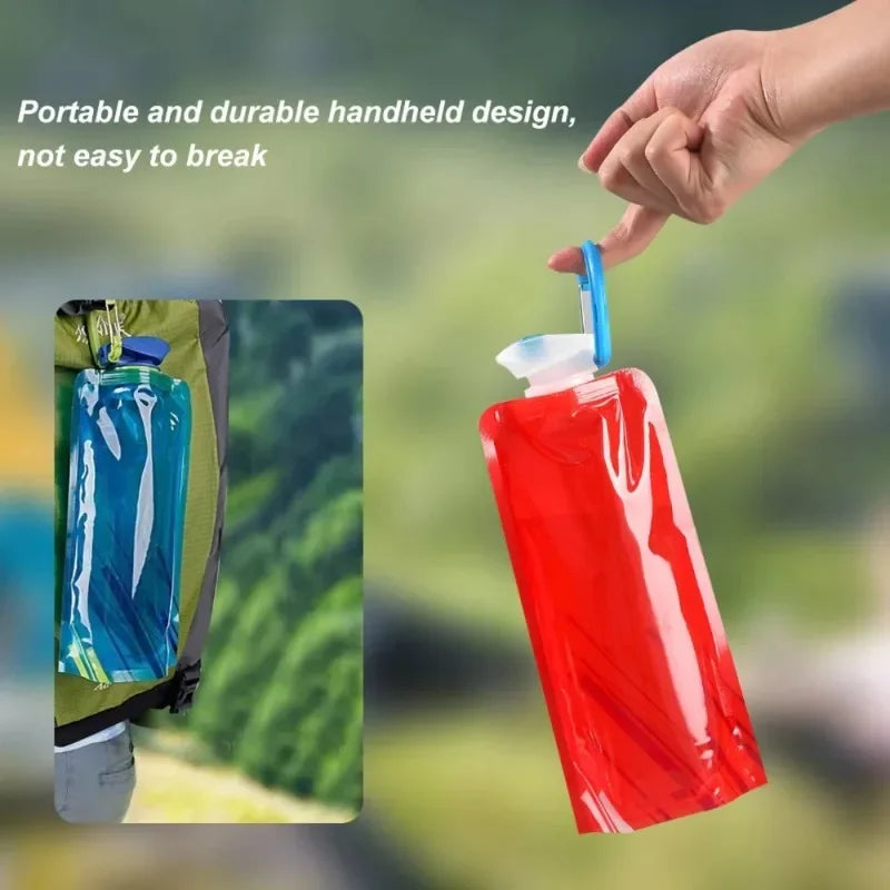 1pc 700ml Portable Ultra Light Folding Soft Water Bag For Outdoor Sports & Camping, With Handle & Hanging Hook Camping Stuff