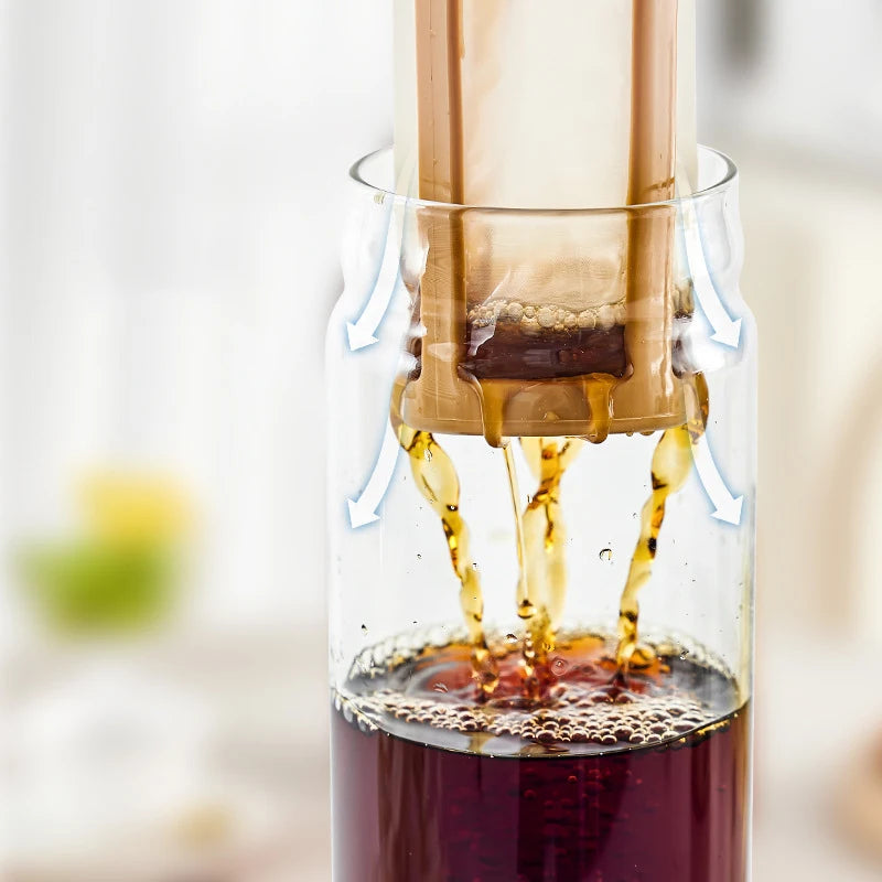 Glass Manual Cold Brewer Coffee Machine,900ML Portable Juicer,Summer Making Ice Coffee Fruit Tea,Milk Frother,for Refrigerator