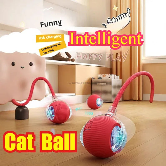 Cat Interactive Ball Toy Automatic Rolling Ball Faux Tail Rechargeable Pet Electric Toy Dog Cat Training Imitate Mouse Products