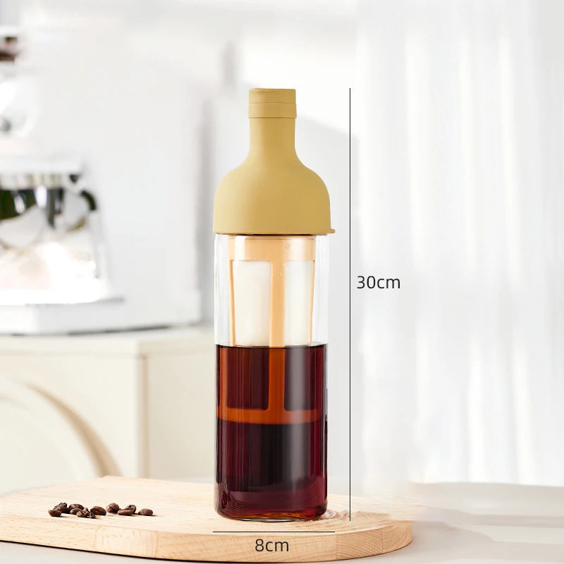 Glass Manual Cold Brewer Coffee Machine,900ML Portable Juicer,Summer Making Ice Coffee Fruit Tea,Milk Frother,for Refrigerator