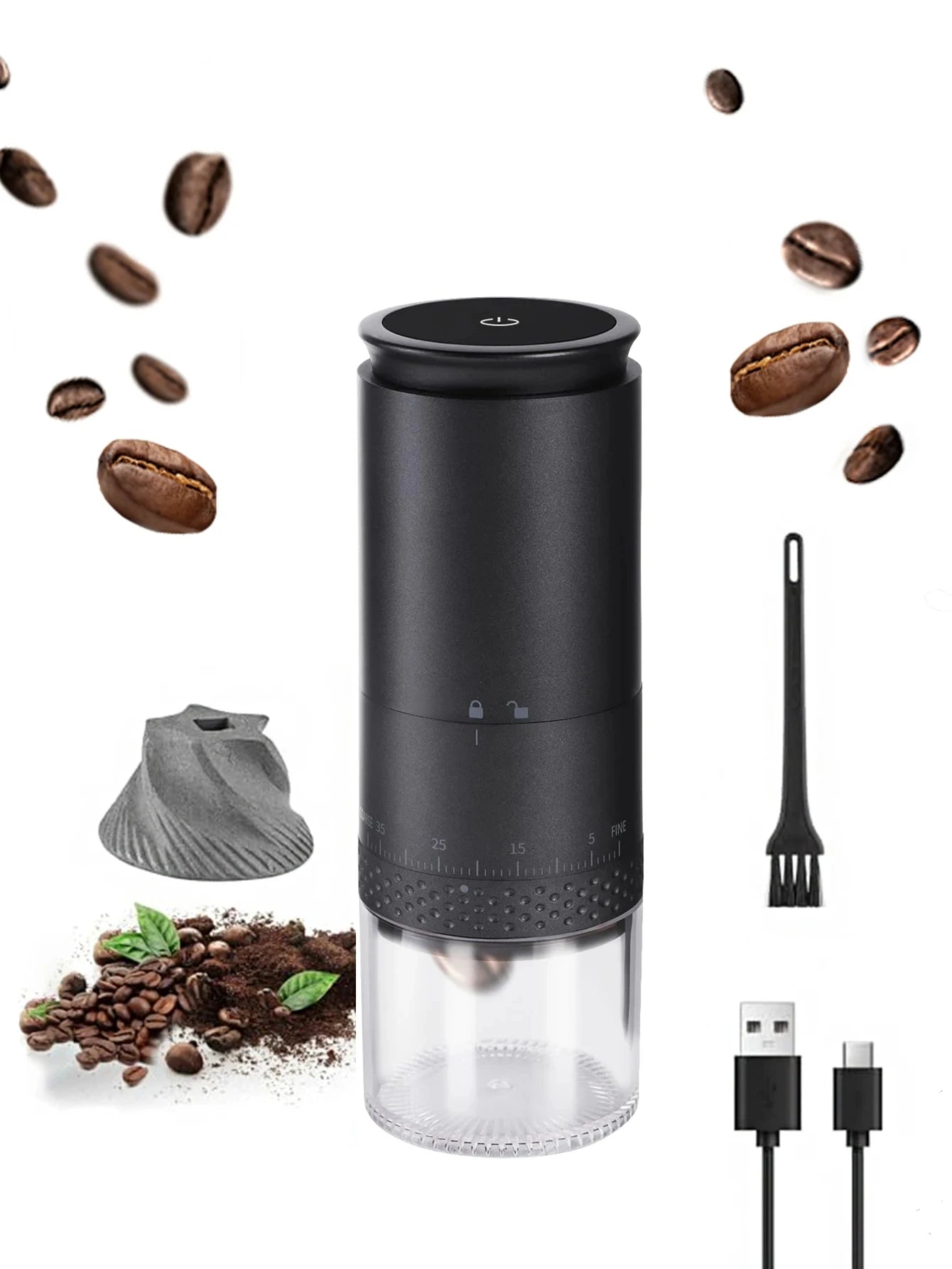 New 1500mAh Electric Coffee Grinder Externally Adjustable Type-C Charging Coffee Burr Grinder Bean Grinding Machine Coffee Maker