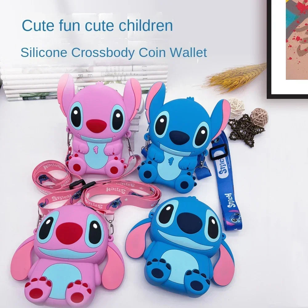 Stitch children's bag, cute cartoon silicone bag, boys' crossbody coin purse, daily versatile waterproof bag