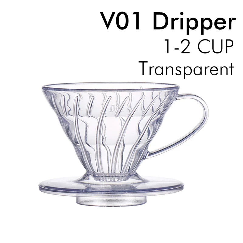 Coffee Dripper Plastic Coffee Filter Cup V shaped 60 Coffee Funnel Spiral Hand Filter Cup Coffee Hand Drip 01/02 Dripper 1-4Cups