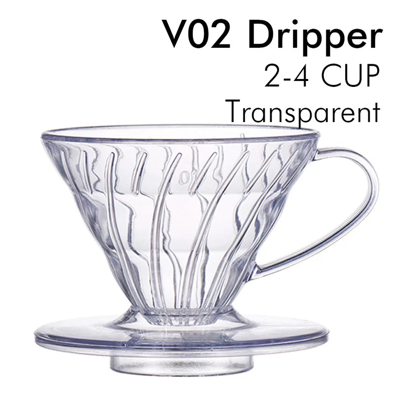Coffee Dripper Plastic Coffee Filter Cup V shaped 60 Coffee Funnel Spiral Hand Filter Cup Coffee Hand Drip 01/02 Dripper 1-4Cups