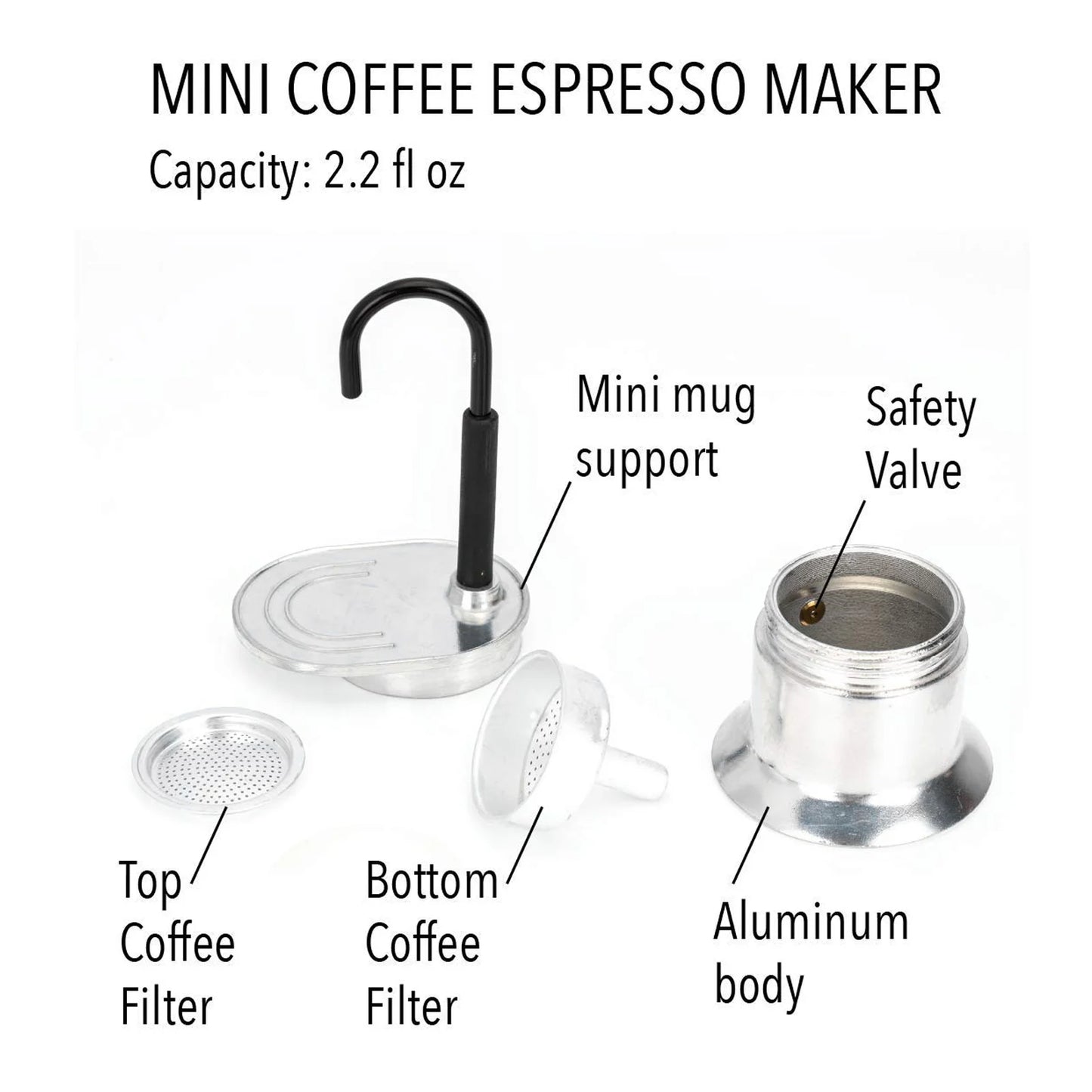 Single Tube Moka Pot 1 Cup 50ML Aluminum Alloy Spout Stovetop Italian Moka Coffee Maker for Outdoor Parties Travel