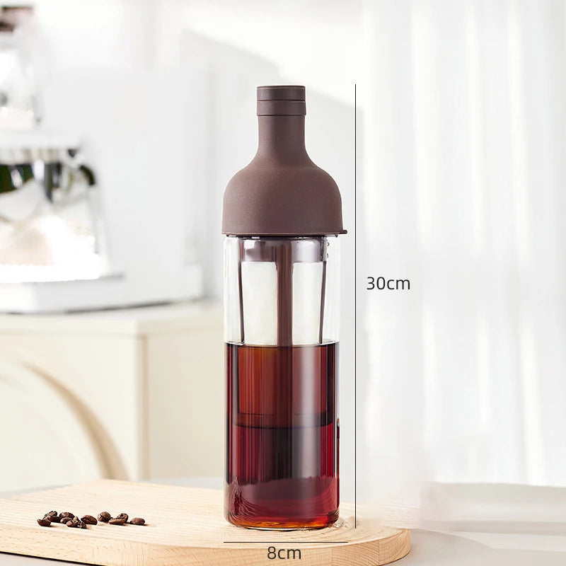 Glass Manual Cold Brewer Coffee Machine,900ML Portable Juicer,Summer Making Ice Coffee Fruit Tea,Milk Frother,for Refrigerator