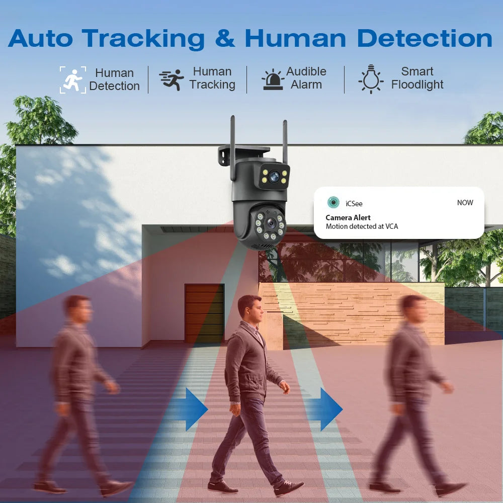 8MP WiFi Camera PTZ Dual Screens Auto Tracking Night Vision CCTV Surveillance Camera Outdoor 4MP Security IP Camera icsee