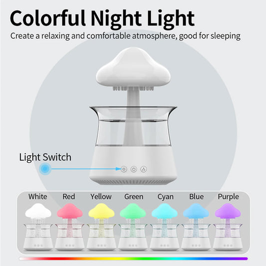 Mushroom Rain Essential Oil Diffusers Colorful Night Light Mini Water Diffuser Relieve Fatigues Home Decor for Bedroom Kids Room