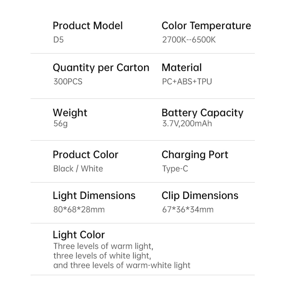 Portable LED Selfie Light Camera Mini Fill Light Rechargeable Phone Night Lights USB Clamp Lamp For Laptop Tablet TikTok Video