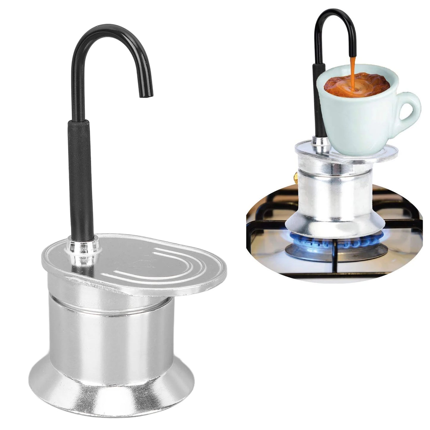 Single Tube Moka Pot 1 Cup 50ML Aluminum Alloy Spout Stovetop Italian Moka Coffee Maker for Outdoor Parties Travel