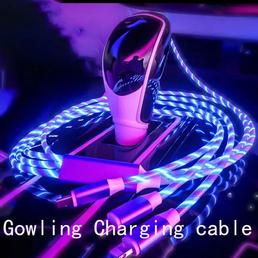 3in1 Luminous USB Type C Cable Fast Charging Cable Cord Glowing LED Cable for iPhone Samsung Xiaomi