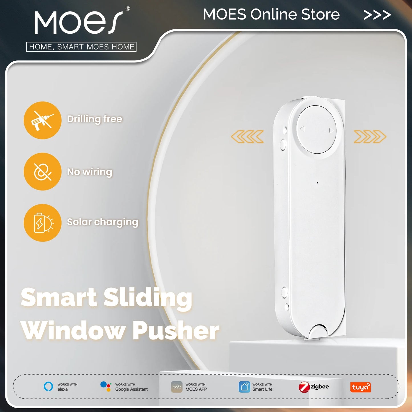 MOES Tuya ZigBee Smart Sliding Window Pusher Automatic Opener Closer Solar Charging App Remote Control Support Alexa Google Home