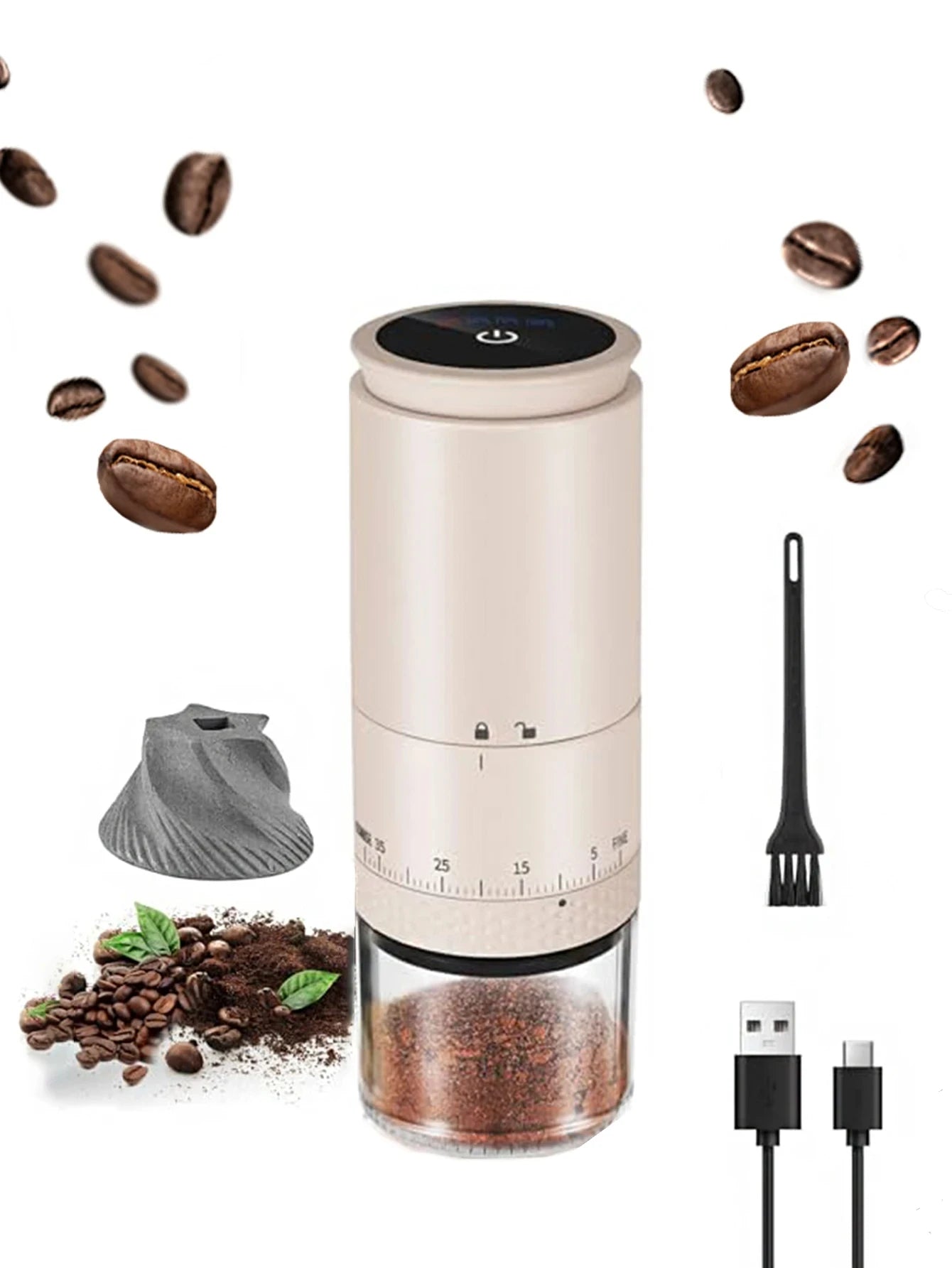 New 1500mAh Electric Coffee Grinder Externally Adjustable Type-C Charging Coffee Burr Grinder Bean Grinding Machine Coffee Maker