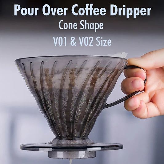 Coffee Dripper Plastic Coffee Filter Cup V shaped 60 Coffee Funnel Spiral Hand Filter Cup Coffee Hand Drip 01/02 Dripper 1-4Cups