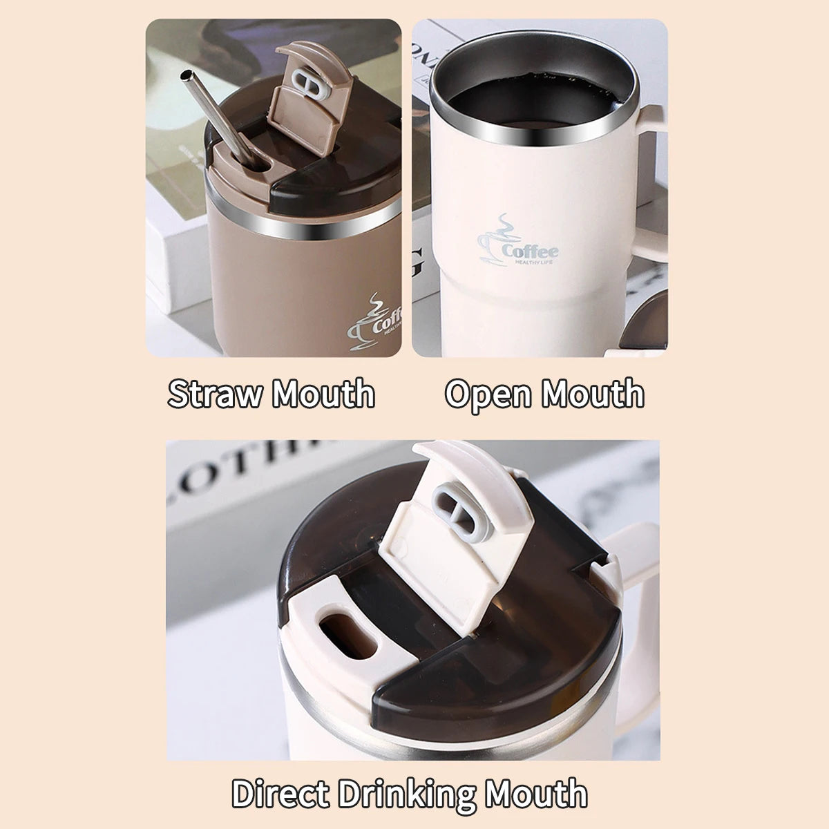 WORTHBUY Double-Wall Coffee Mug 304 Stainless Steel Water Mug Cup With Spoon&Tea Strainer Leak Proof Anti Scalding Drinking Cup